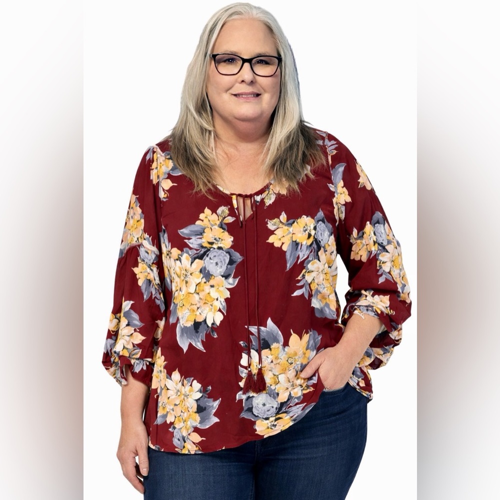Unique Spectrum Burgundy Floral Blouse. New without tag. - Picture 6 of 6